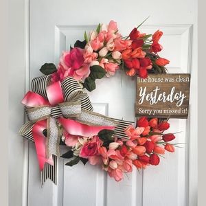 Custom Made Tulip Hello Spring Wreath